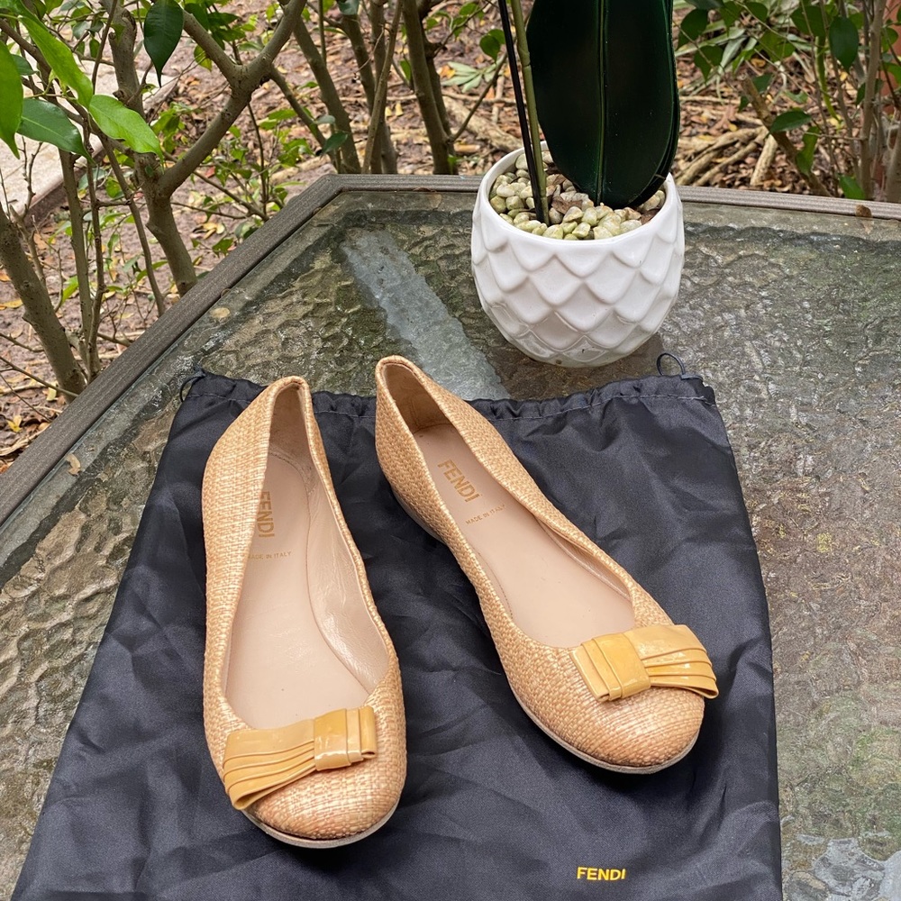 Fendi Yellow Tweed & Patent Leather Bow Ballet Flats - Picture 16 of 16